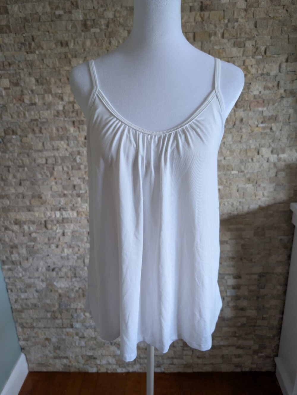 Women's Built In Padded Bra Spaghetti Strap Babydoll Tank Top White Sz Small